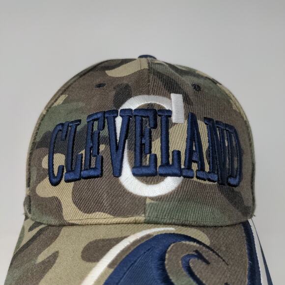 Cleveland Camo Strapback Hat Embroidered Wave Green Brown Blue Spell Out - Picture 3 of 10